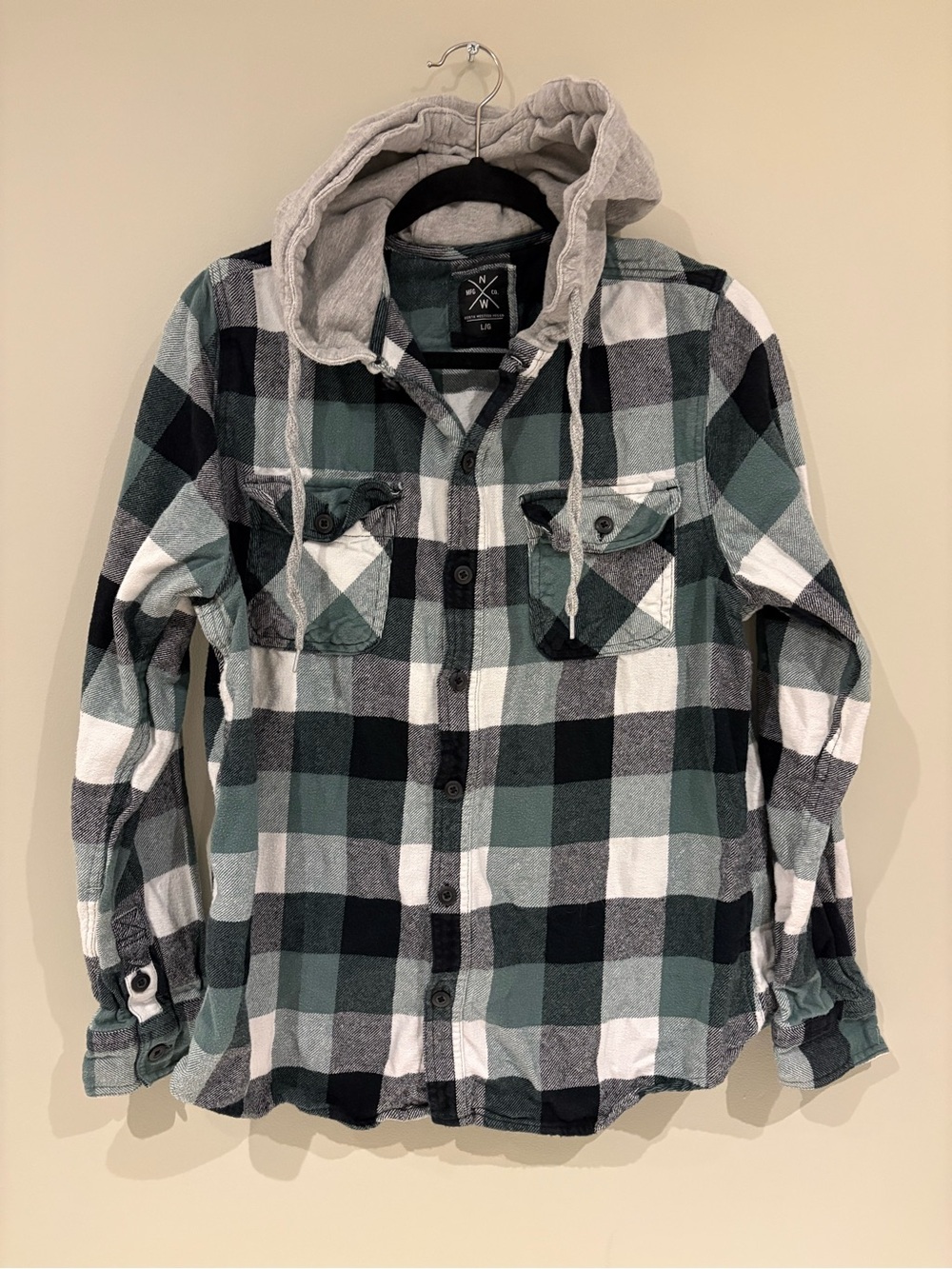 Men's Plaid Hooded Flannel Shirt - Green/Black/White